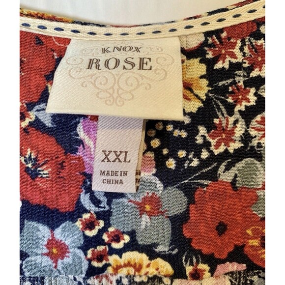 Knox Rose Red Blue Floral Tiered Peasant Boho Long Short Sleeve Maxi Dress XXL - Picture 8 of 13